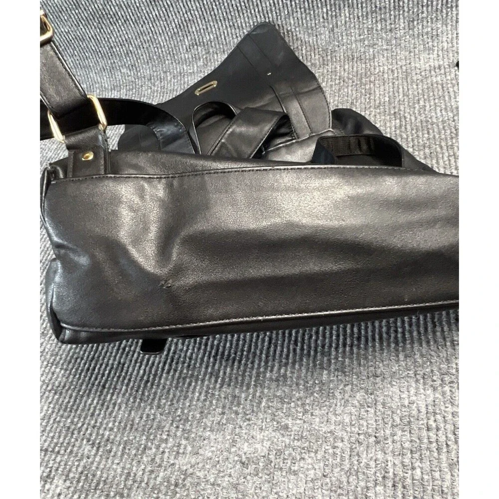 Faux Leather Black Backpack Laptop Bag Casual Work Business Pockets Straps 16x15